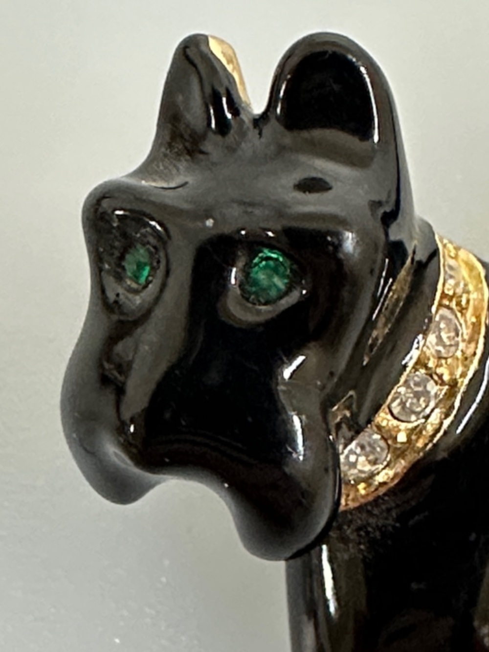 Kirks Folly Black Scottie Dog Pin with Gold Accents and Green Eyes - Picture 4 of 7